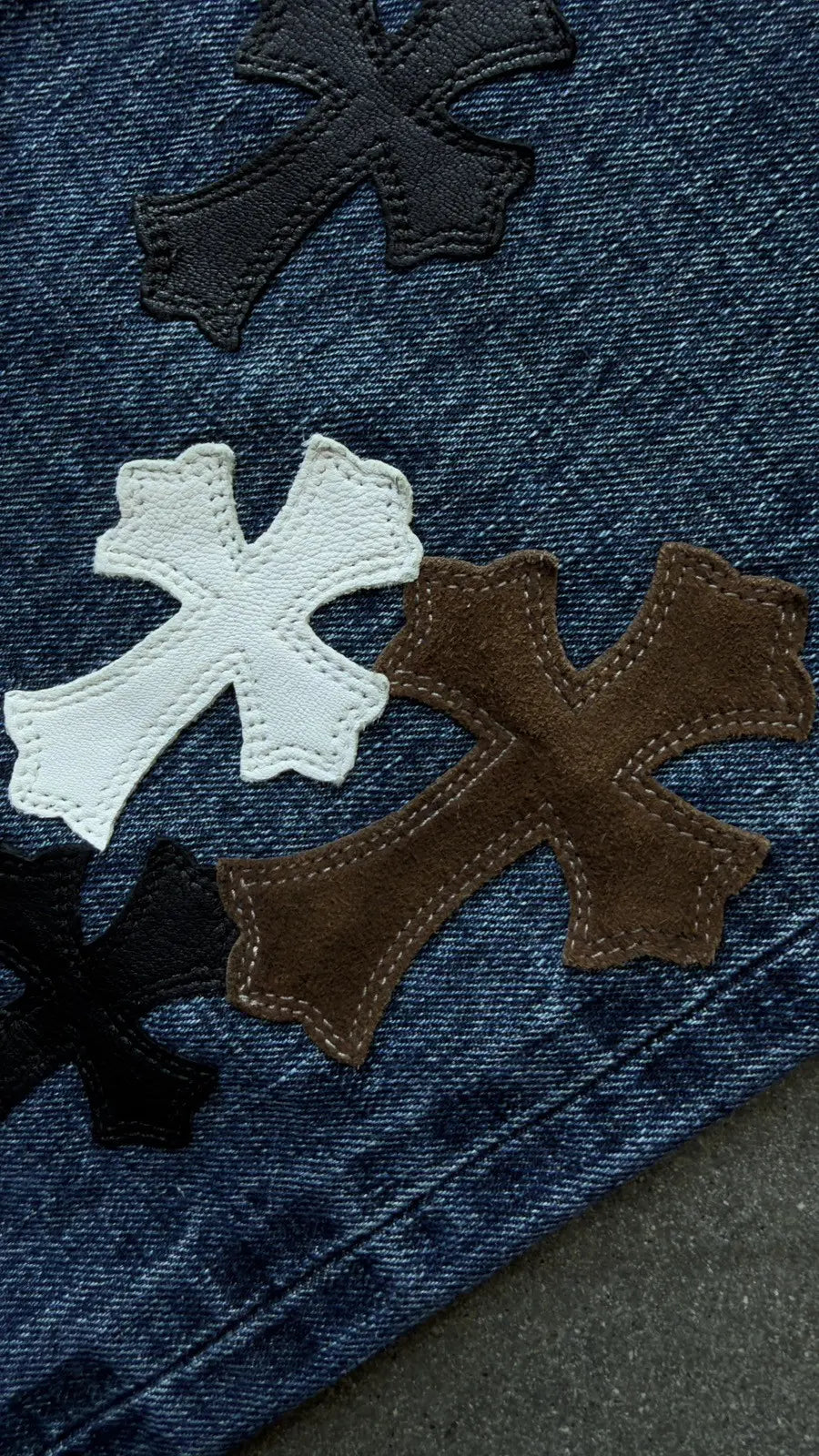 Chrome Hearts Black White Brown Patch FleurKnee Jeans