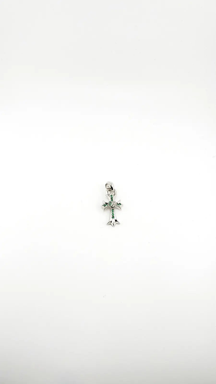 Chrome Hearts 18K White Gold Emerald Vine Cross Pendant Chrome Hearts