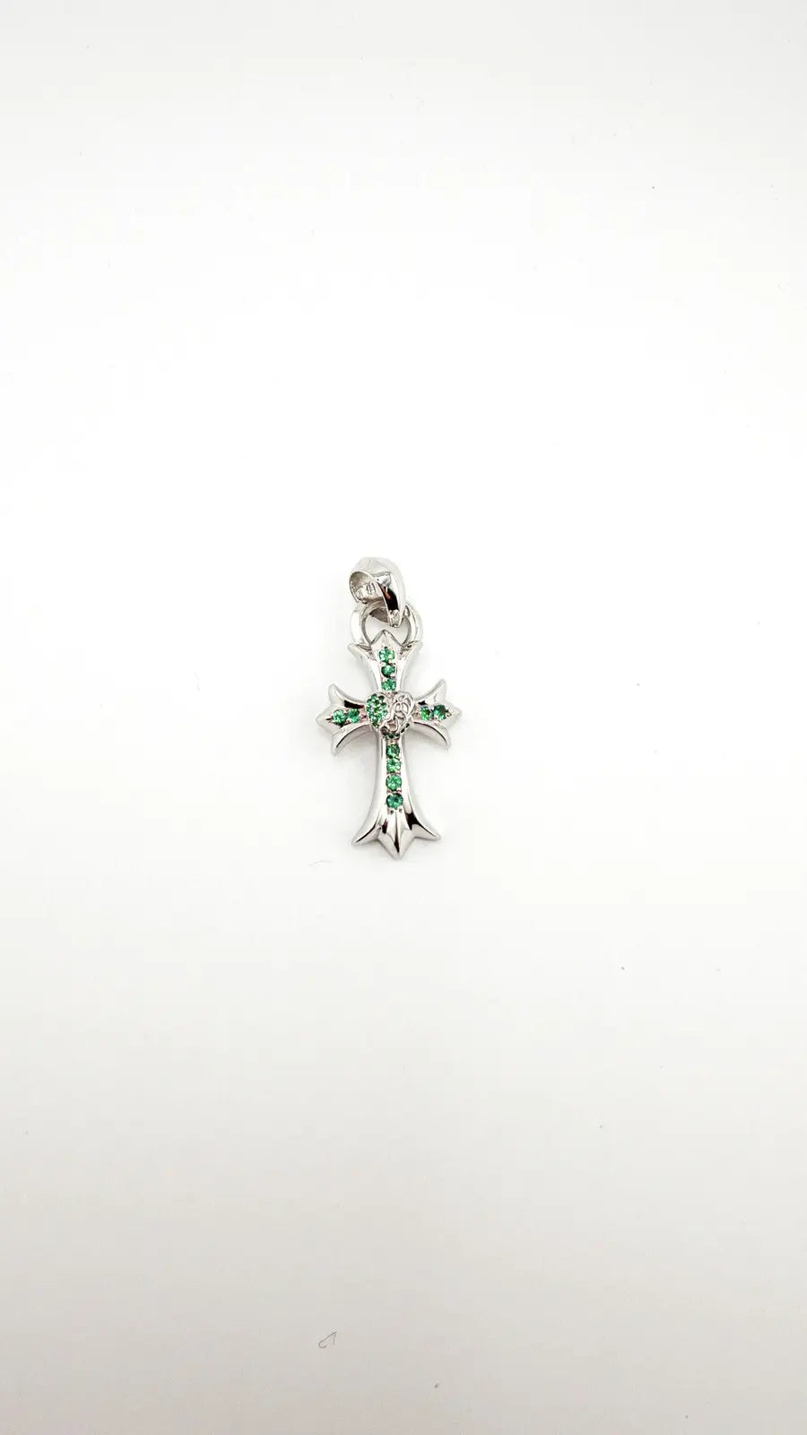 Chrome Hearts 18K White Gold Emerald Vine Cross Pendant Chrome Hearts