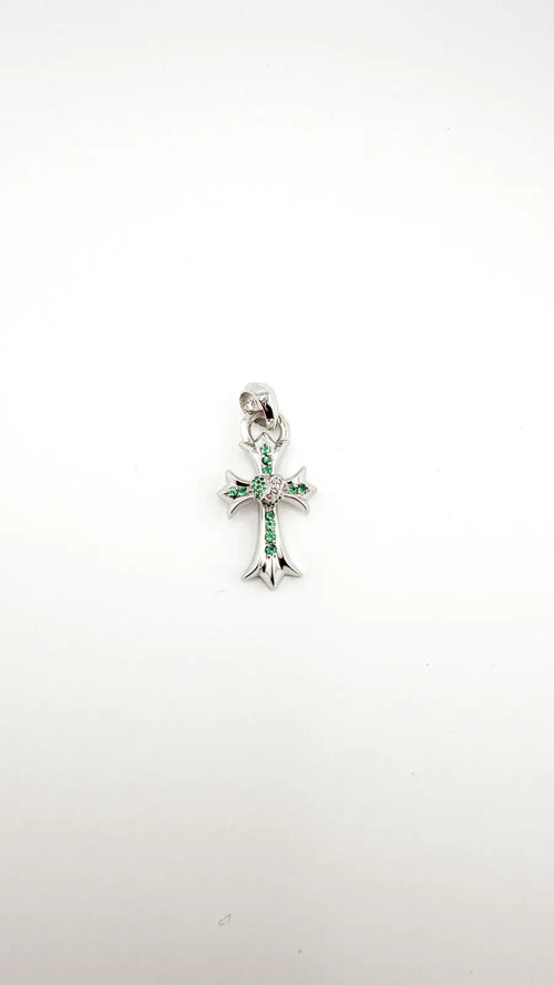 Chrome Hearts 18K White Gold Emerald Vine Cross Pendant Chrome Hearts