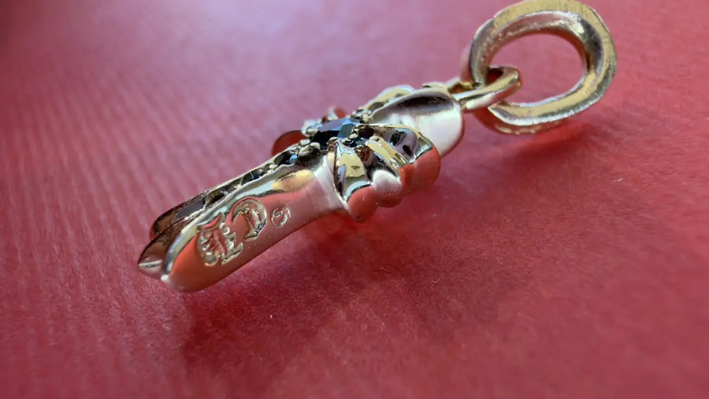 Chrome Hearts 22K Gold Blue Baby Fat Cross Charm Pendant Chrome Hearts