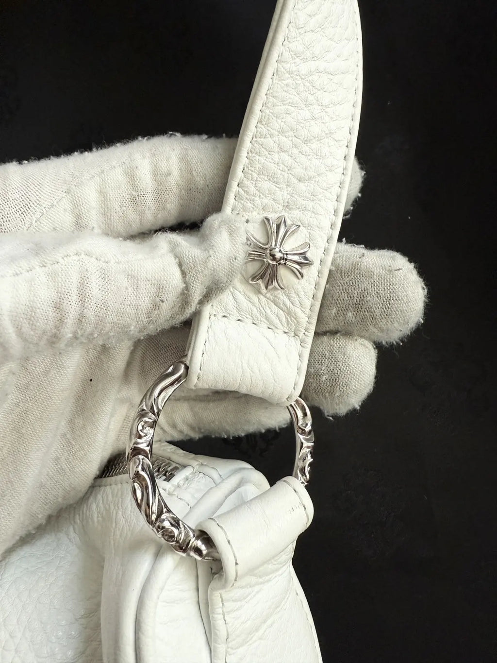 Chrome Hearts Chicken Nugget White Leather Hand Bag