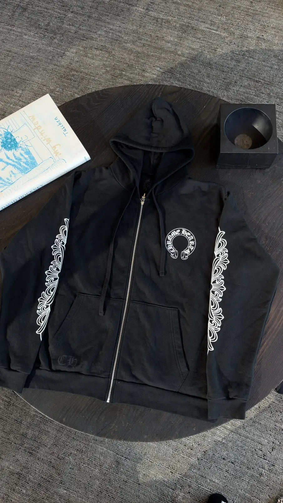 Chrome Hearts Horseshoe Floral Cross-Sleeve Zip-Up Hoodie Size XL Chrome Hearts