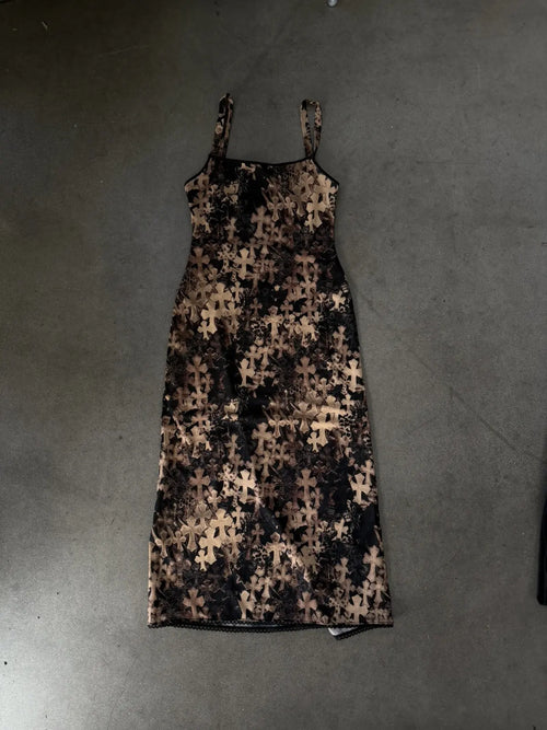 Chrome Hearts All Over Cross Mesh Lace Slip Dress