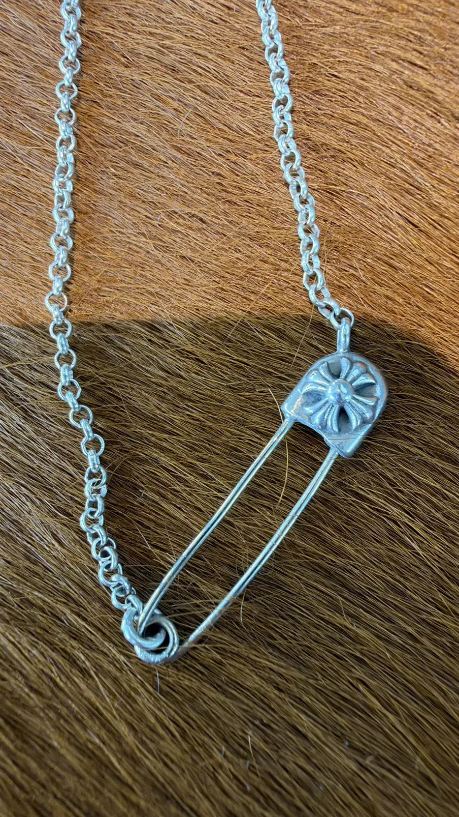Chrome Hearts Floral Cross Safety Pin Necklace - 16 Inches Chrome Hearts
