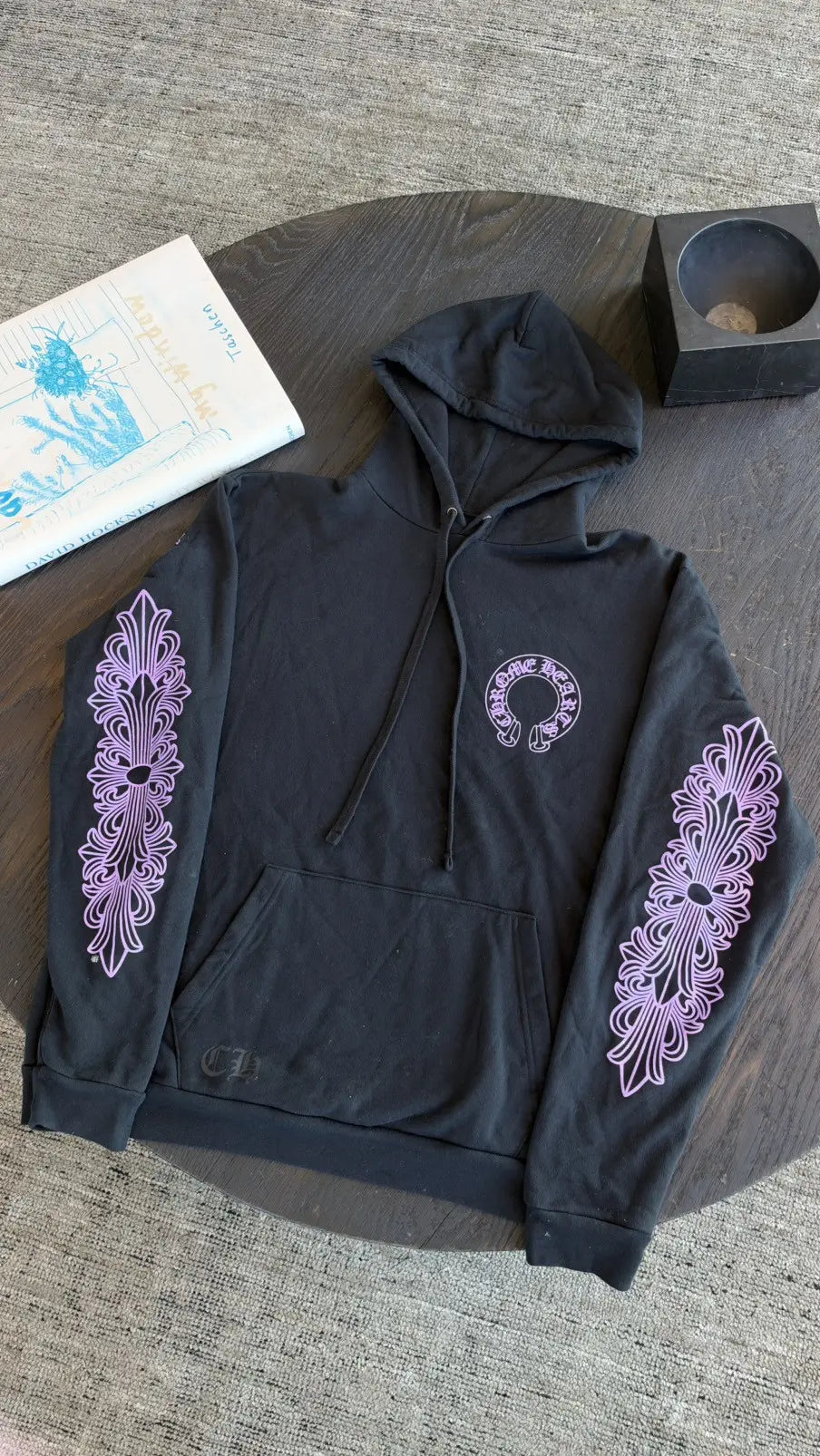 Chrome Hearts (F&F) Purple Glitter Floral Cross Hoodie Size L Chrome Hearts