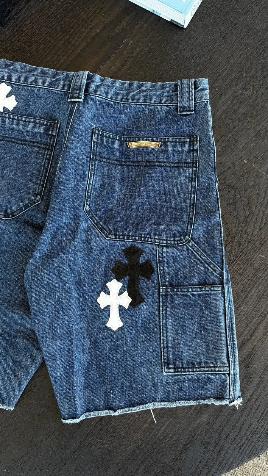 Chrome Hearts White Black Cross Patch Jean Shorts Chrome Hearts