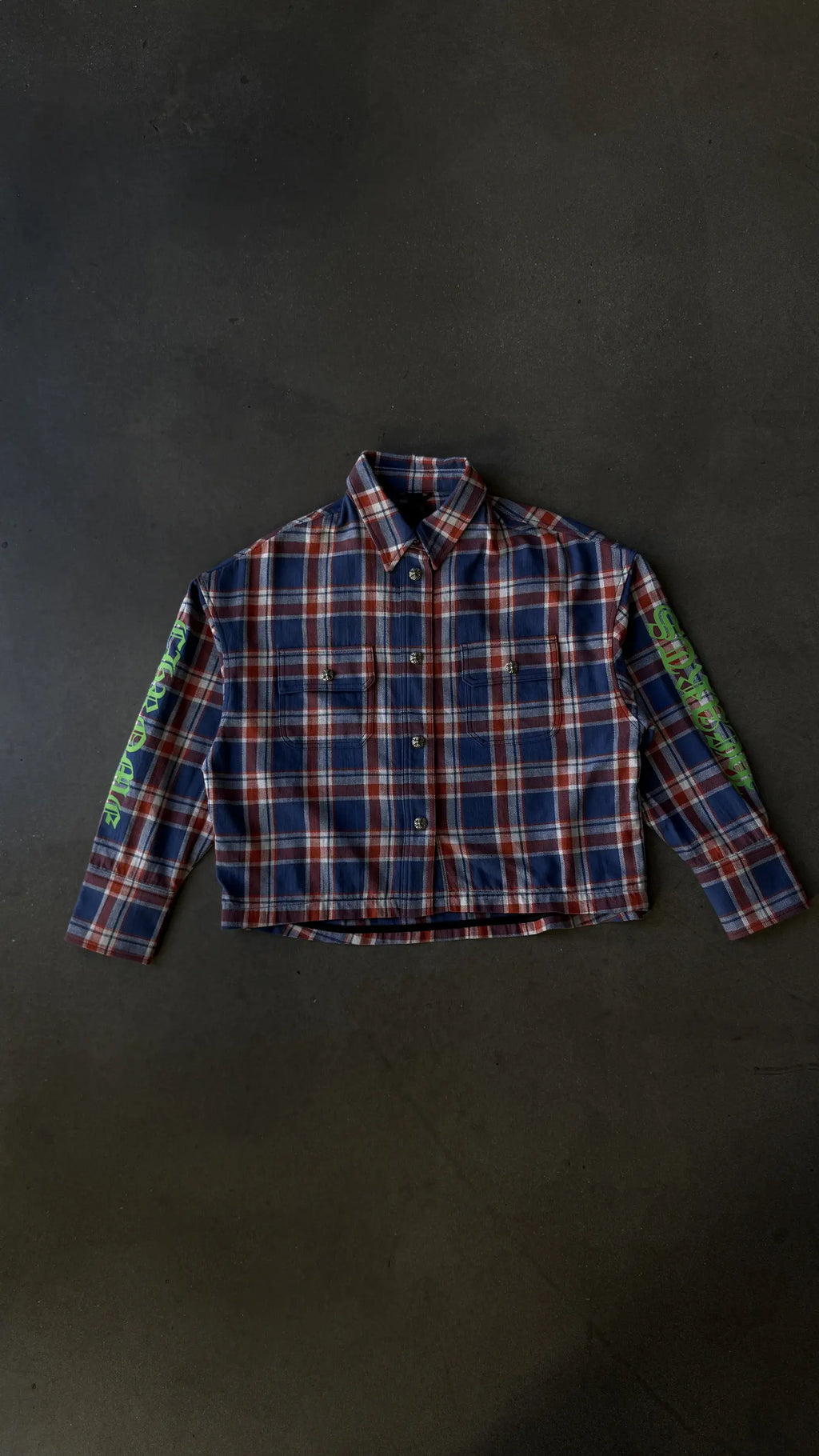 Chrome Hearts Plaid Cropped Cargo Flannel Shirt