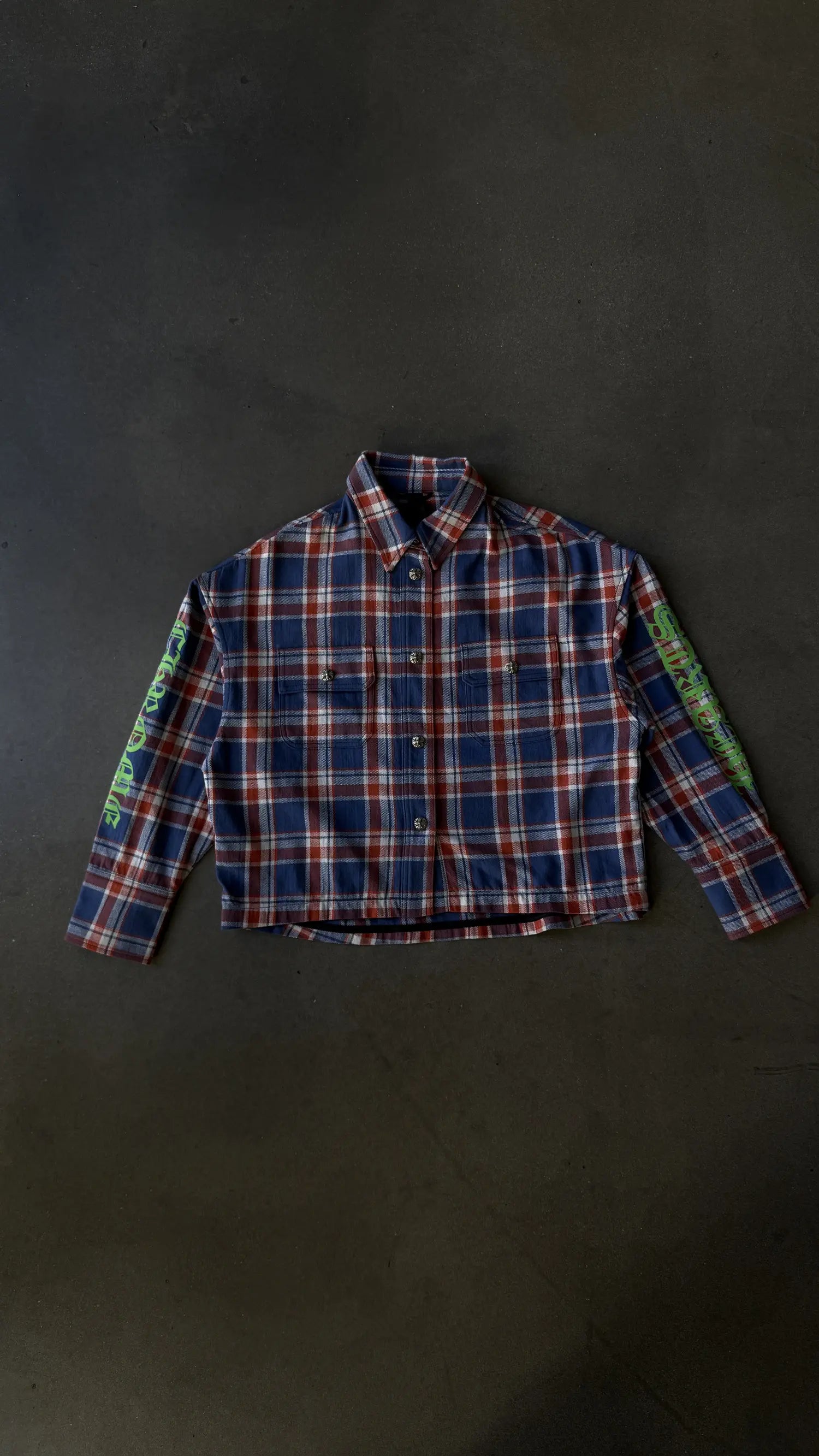 Chrome Hearts Plaid Cropped Cargo Flannel Shirt