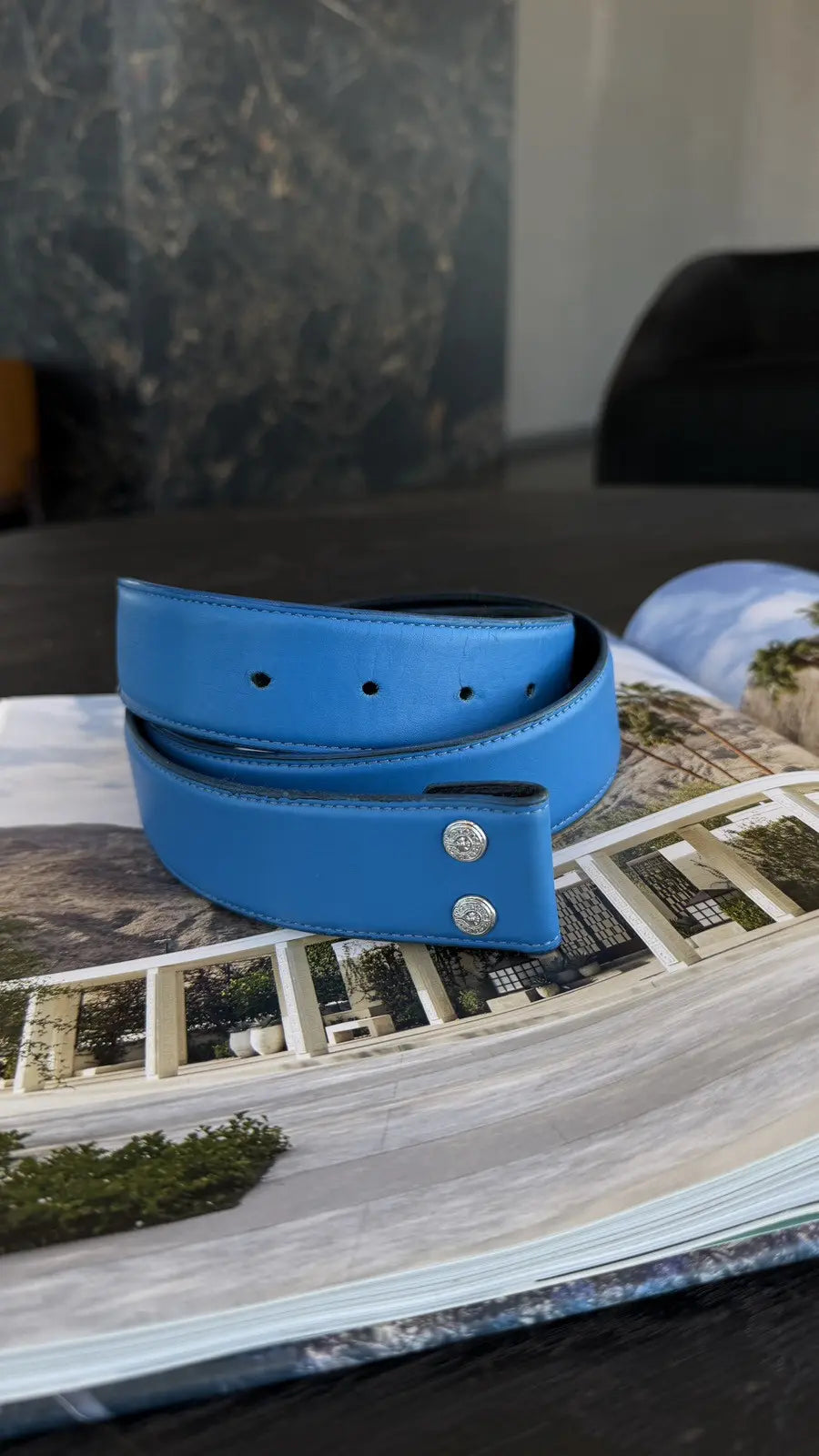 Chrome Hearts Blue Leather Belt Strap Size 34 Chrome Hearts