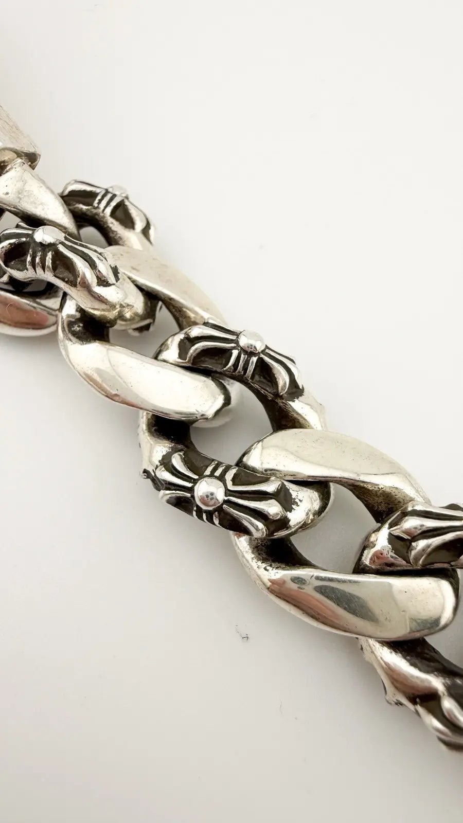 Chrome Hearts Silver ID Cross Fancy Link Cuban Bracelet