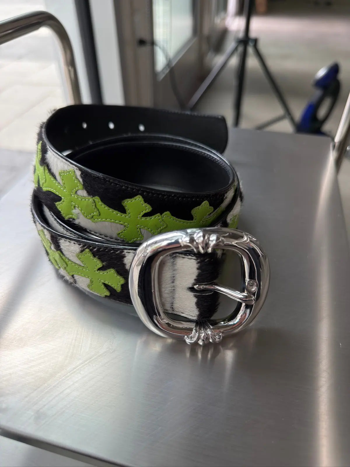 Chrome Hearts Zebra Green Patch Cross Patch Belt