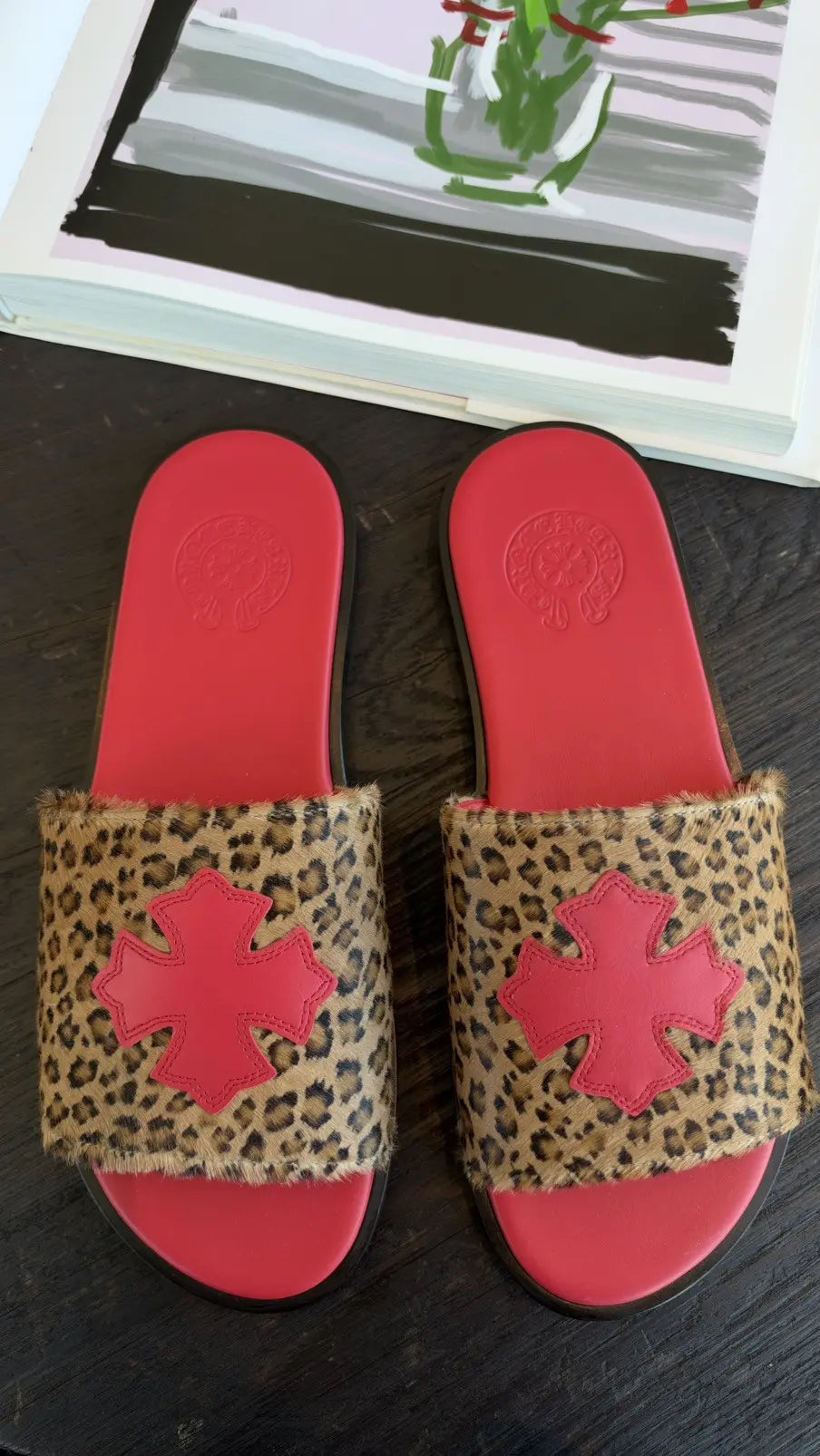 Chrome Hearts Plus Cross Patch Leopard Slides Size 9 Chrome Hearts