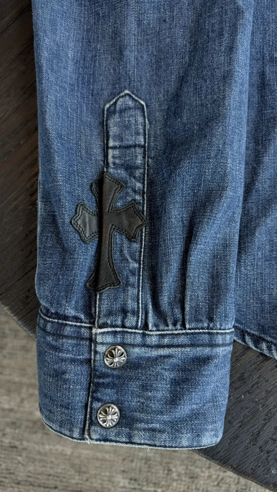 Chrome Hearts Cross Patch Western Denim Button-Up Shirt Size L Chrome Hearts