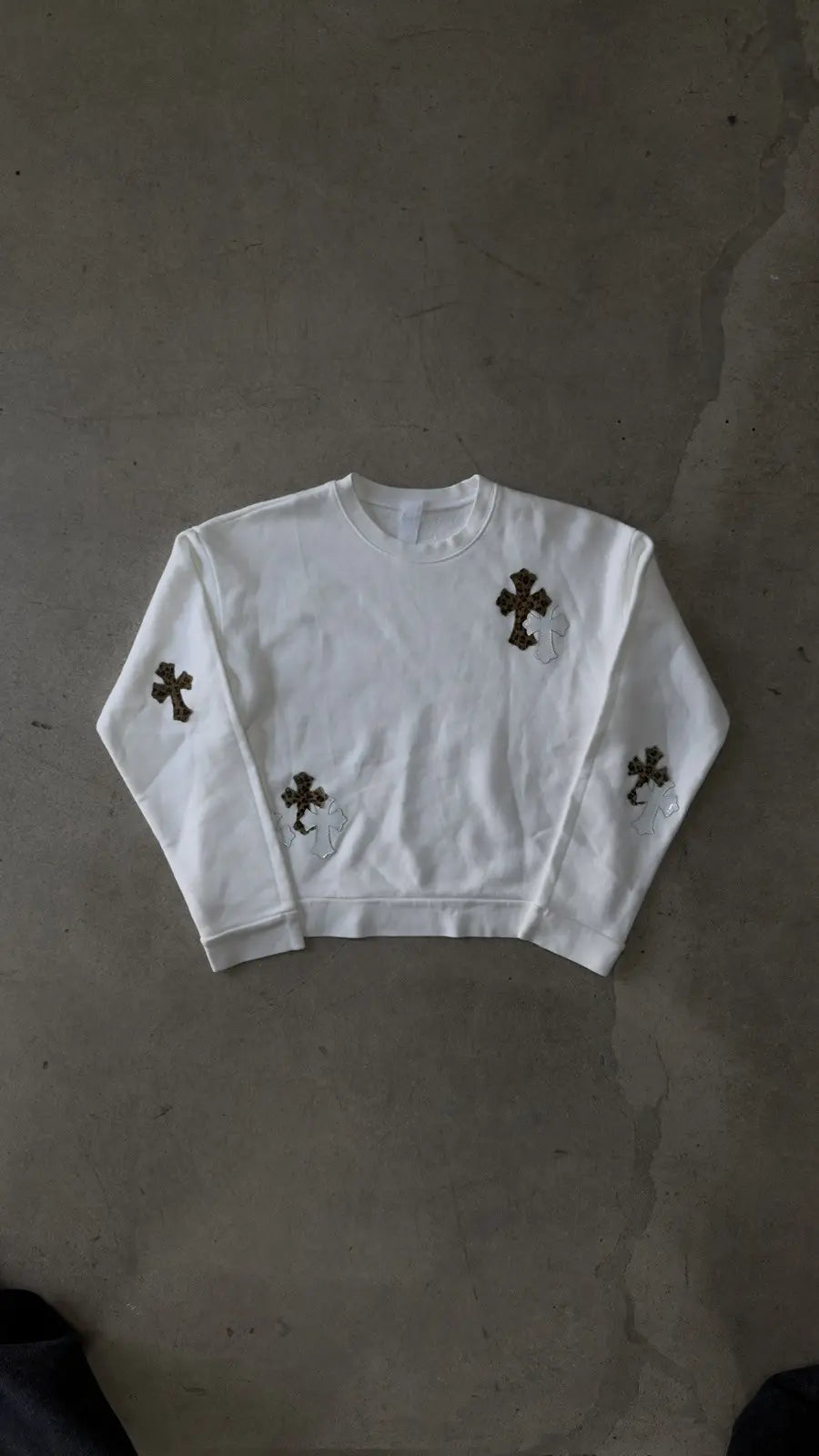 Chrome Hearts White & Leopard Cross Patch Crewneck Sweatshirt