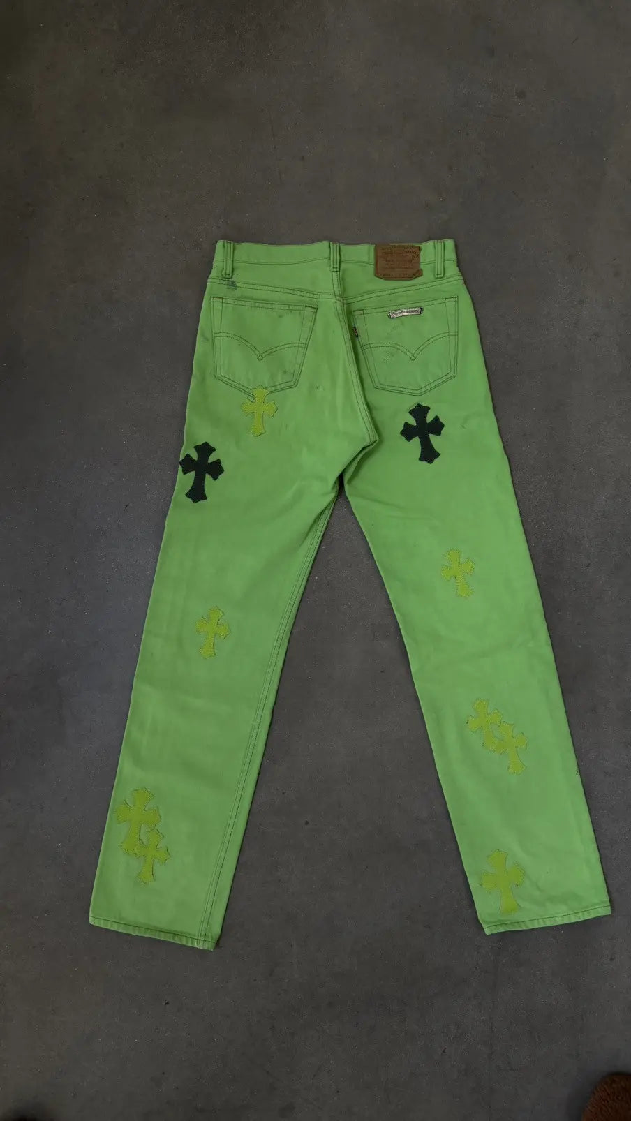 Chrome Hearts Green&Black Cross Patch Jeans