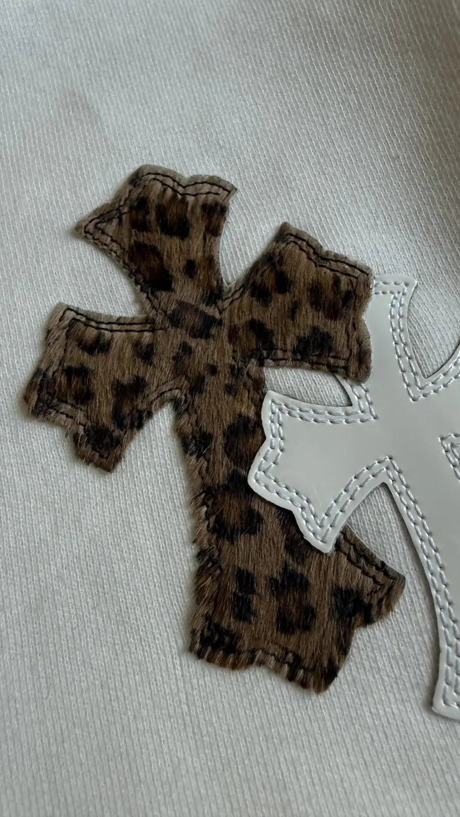 Chrome Hearts White & Leopard Cross Patch Sweatshirt