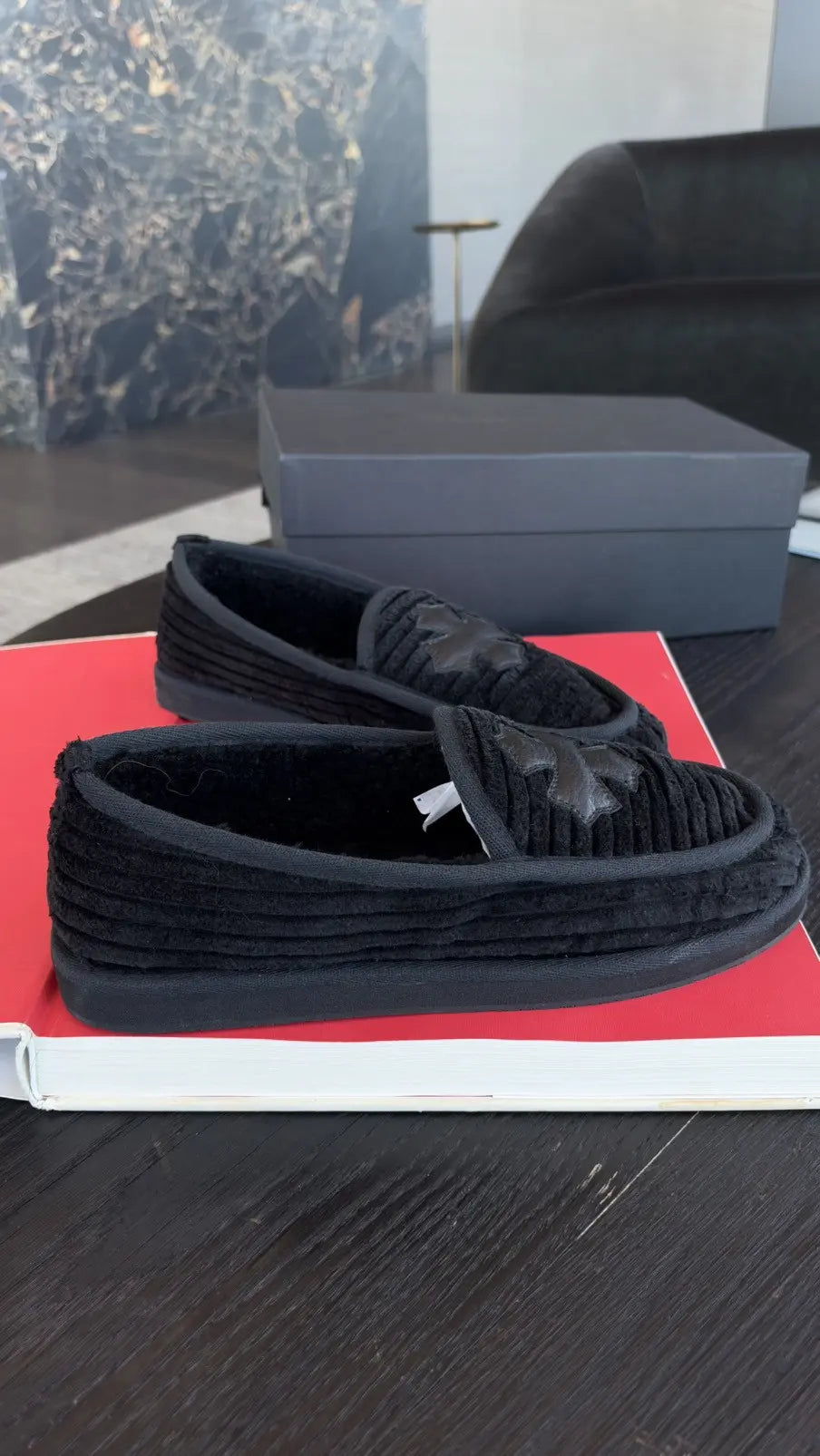 Chrome Hearts Black Corduroy Cross Patch Slippers Loafers Size 43 Chrome Hearts