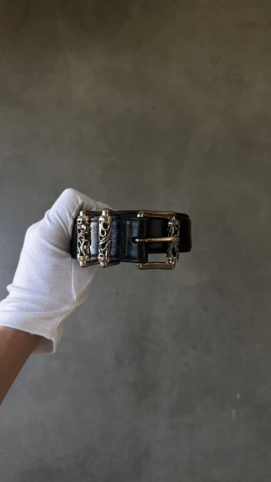 Chrome Hearts 3-Piece Roller Belt Black Leather Size 34