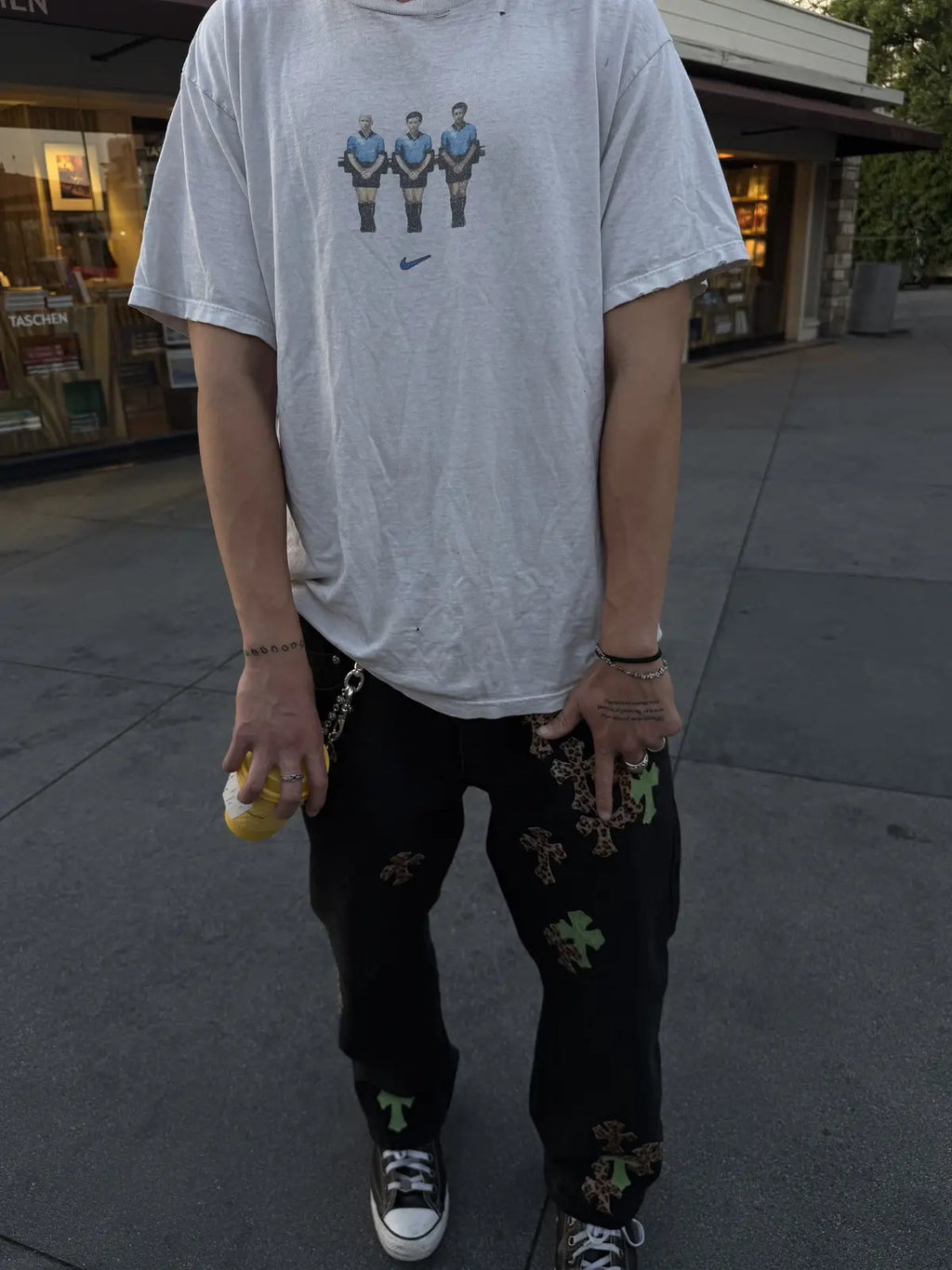 Chrome Hearts Green & Leopard Cross Patch Jeans