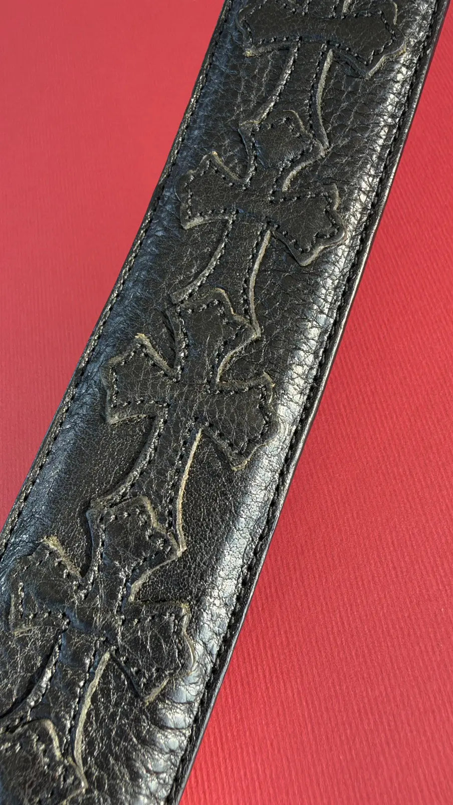 Chrome Hearts Cemetery Cross Patch Leather Belt Strap Size 34 Chrome Hearts