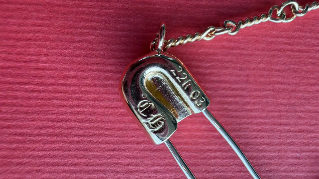 Chrome Hearts 22K Gold Diamond Safety Pin Necklace - 16 Inches Chrome Hearts