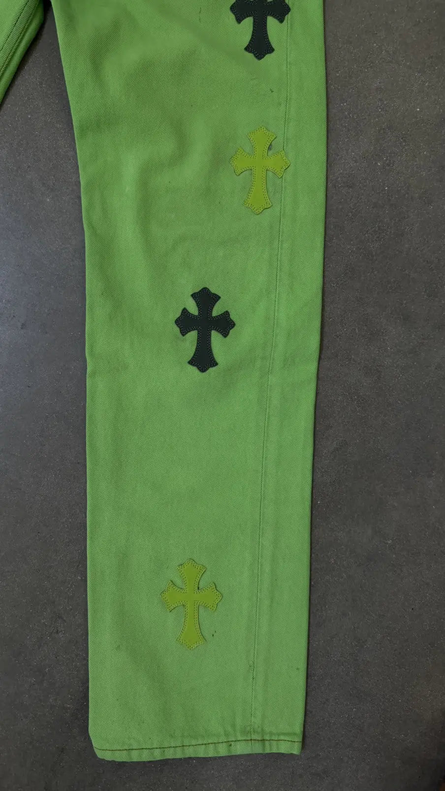 Chrome Hearts Green&Black Cross Patch Jeans