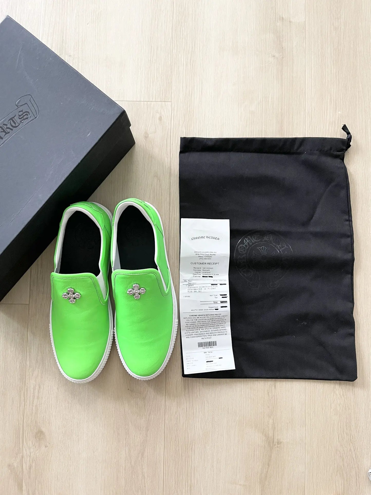 Chrome Hearts Neon Green Jumbo Studs Leather Slip On