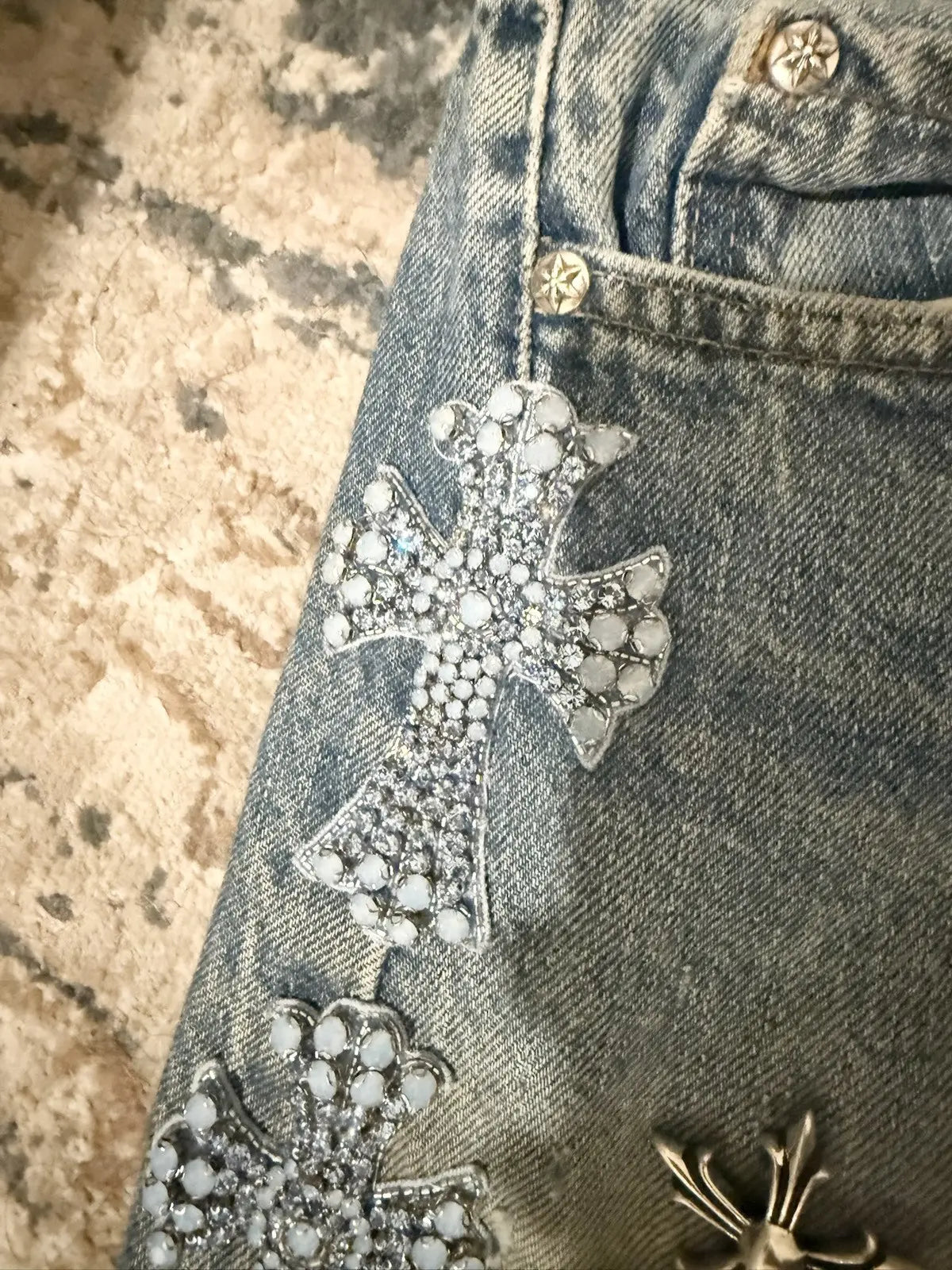 Chrome Hearts Canes Exclusive Diamond Crosses Silver Jeans