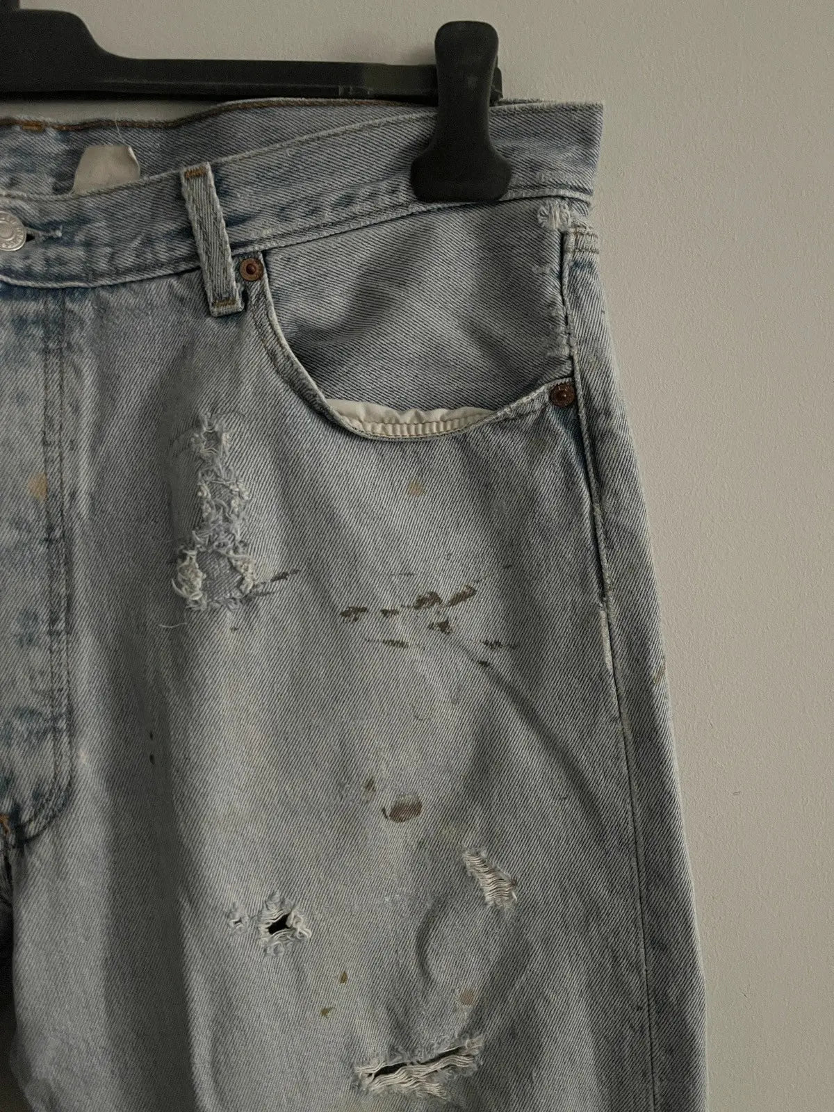 1990s Levi’s 501 Distressed Paint Denim Jeans