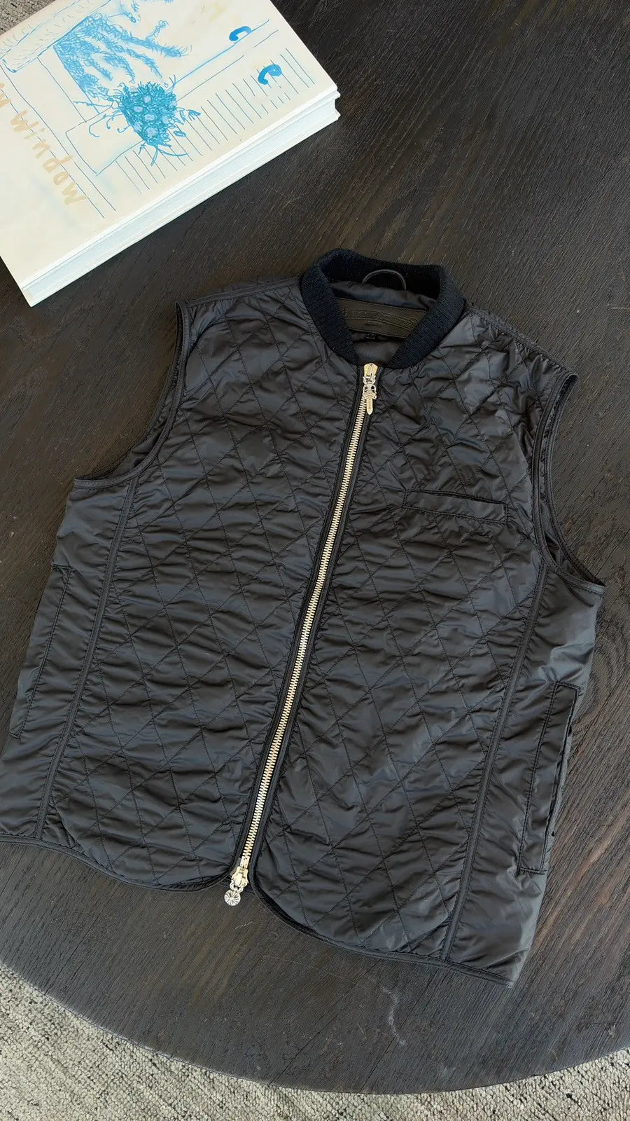 Chrome Hearts "Papa" Spinal Cross Patch Quilted Vest Size M Chrome Hearts