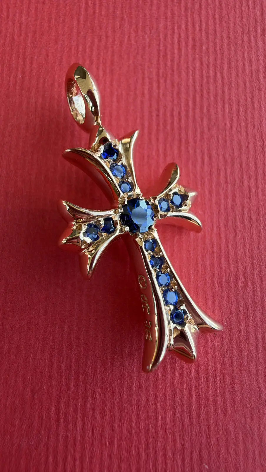 Chrome Hearts 22K Gold and Blue Sapphire Cross Pendant Chrome Hearts