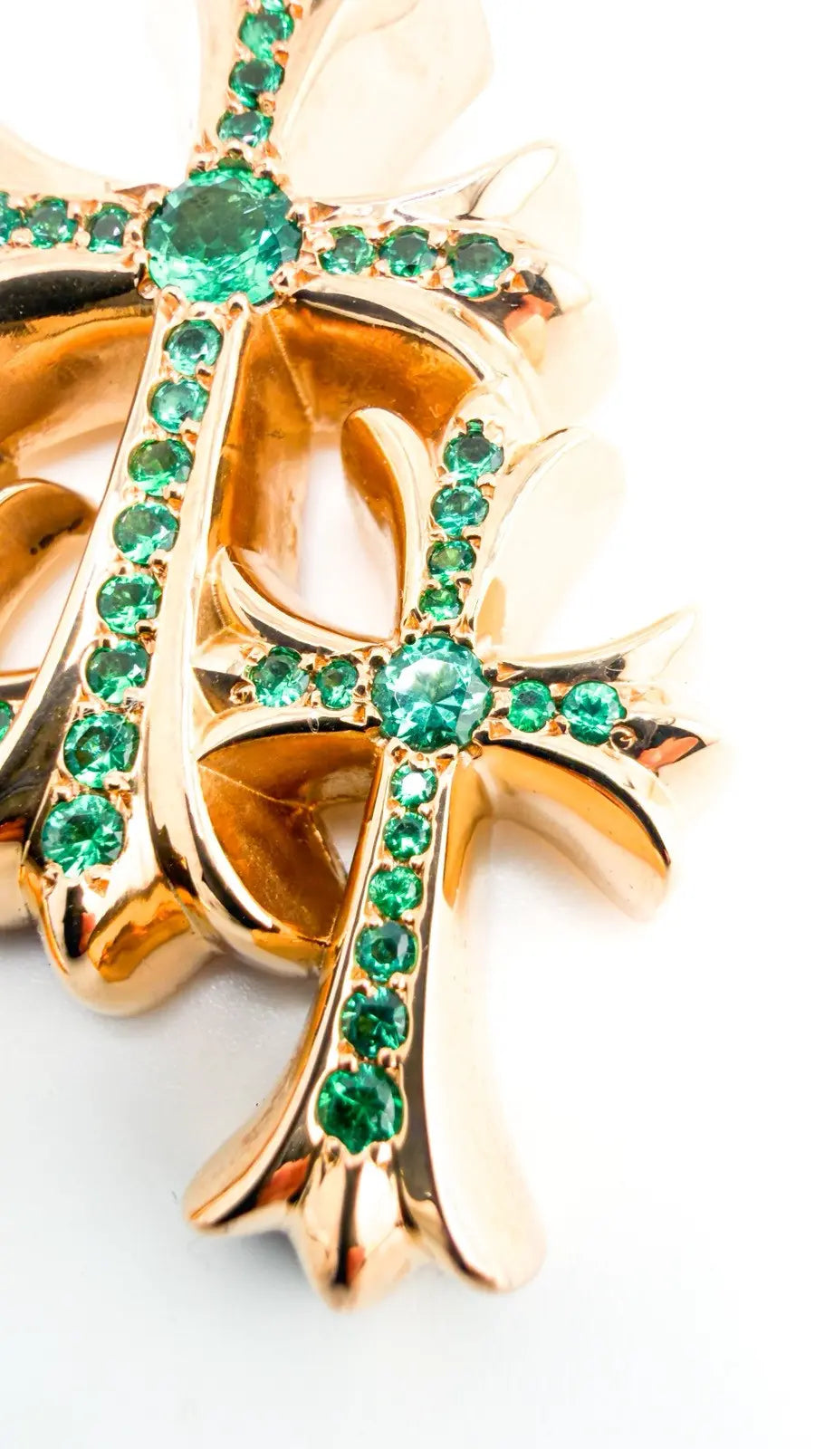 Chrome Hearts 22K Gold Emerald Triple Cross Pendant Chrome Hearts