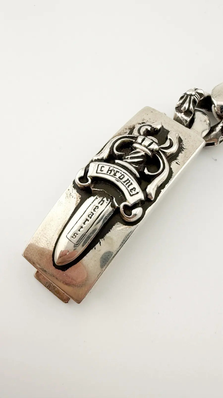 Chrome Hearts Silver ID Cross Fancy Link Cuban Bracelet