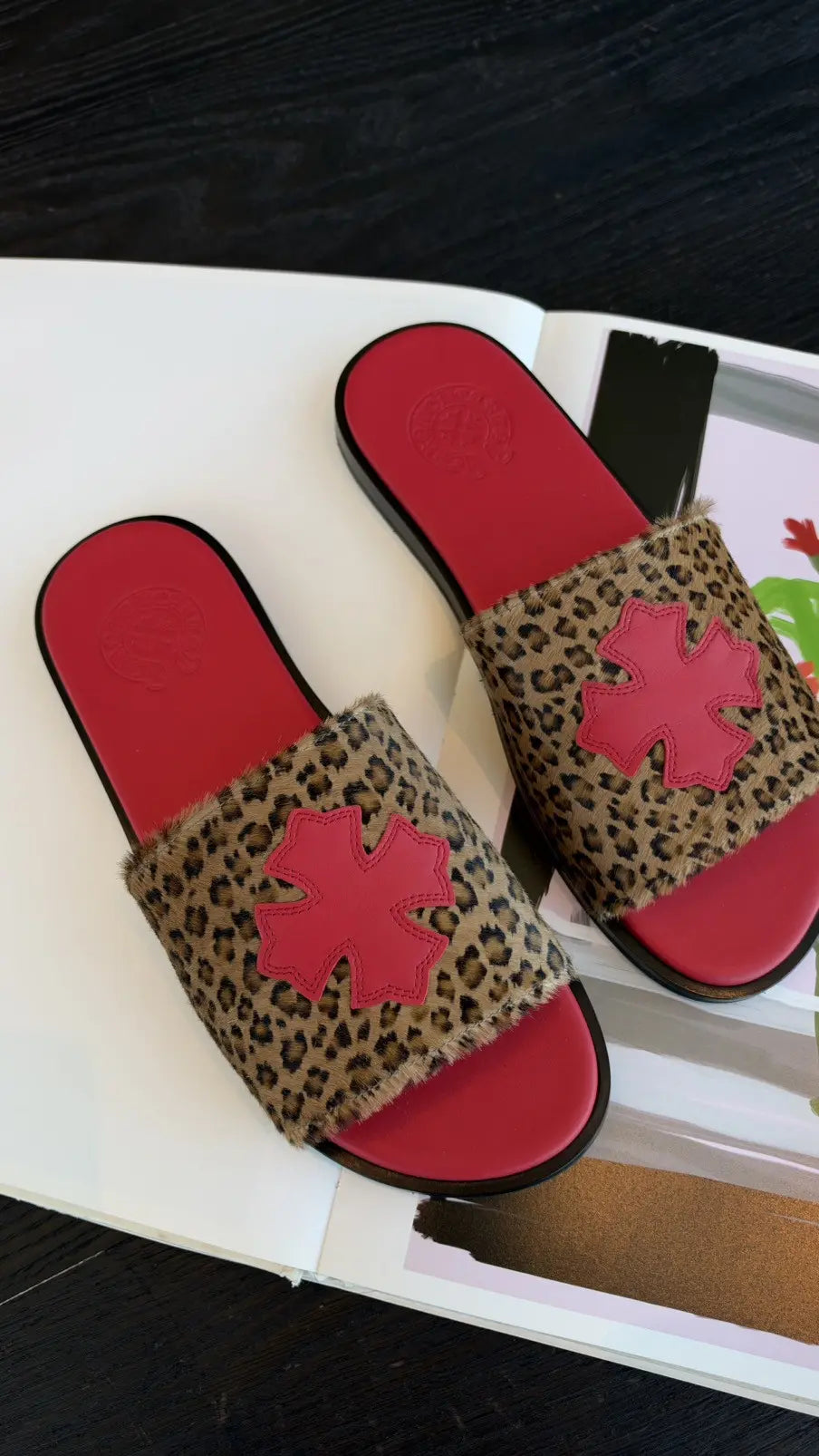 Chrome Hearts Plus Cross Patch Leopard Slides Size 9 Chrome Hearts