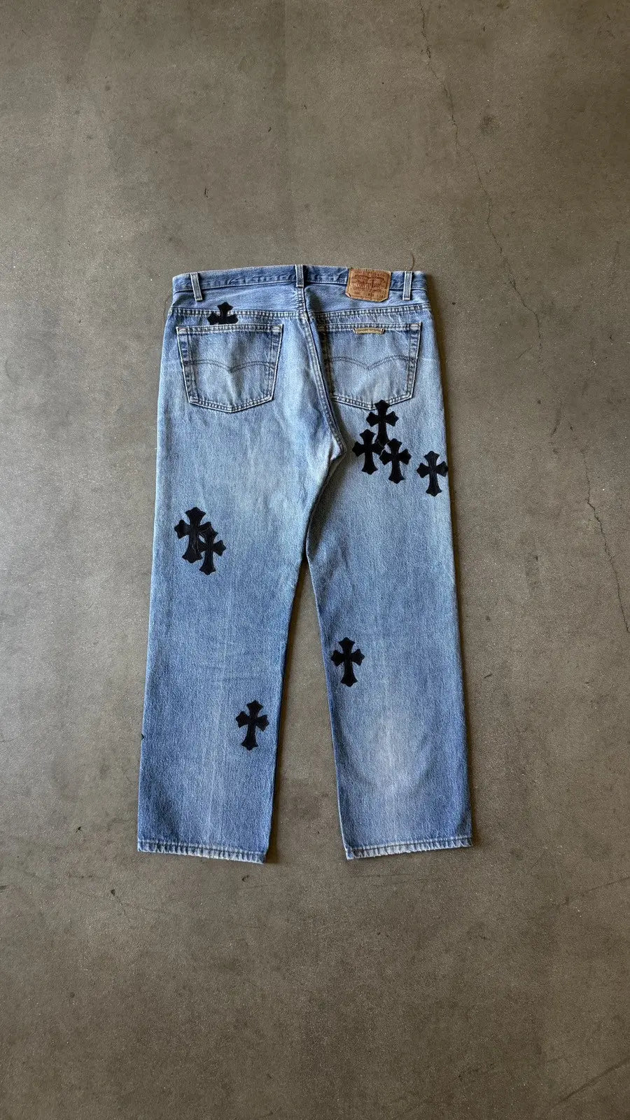 Chrome Hearts Levis 501 Black Cross Patch Jeans