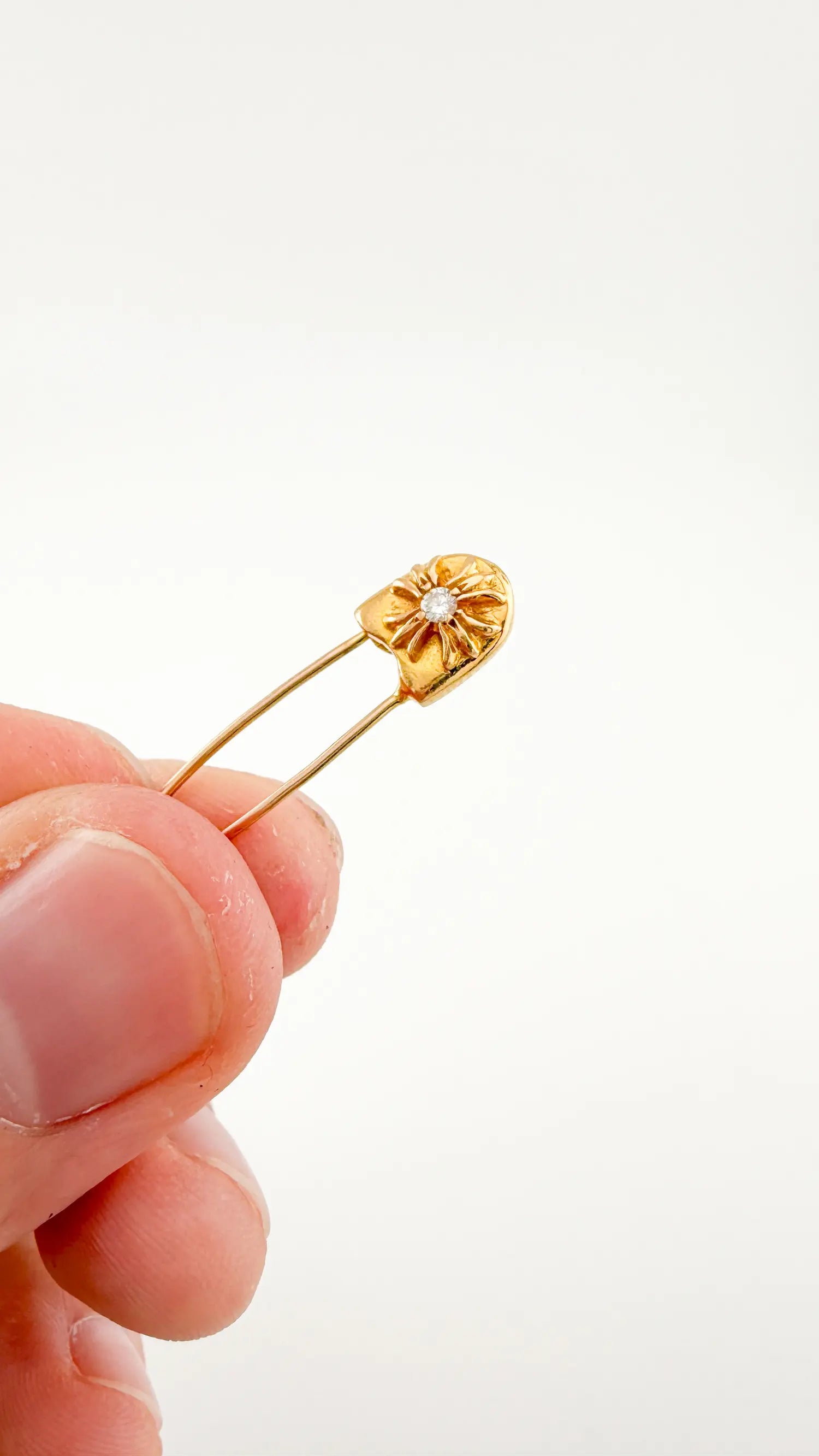 Chrome Hearts Gold and Diamond Safety Pin Brooch