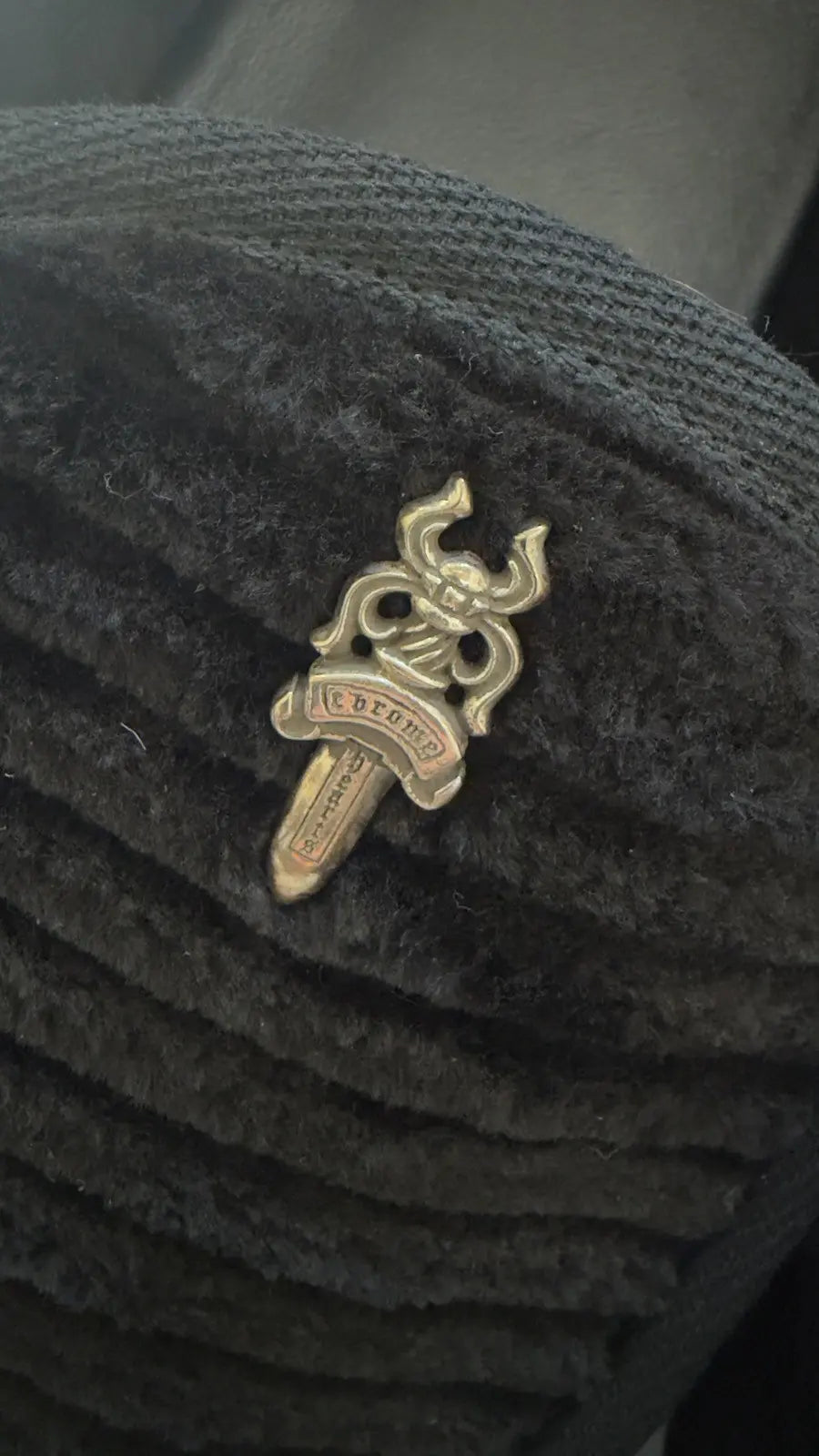Chrome Hearts Black Corduroy Dagger Slippers