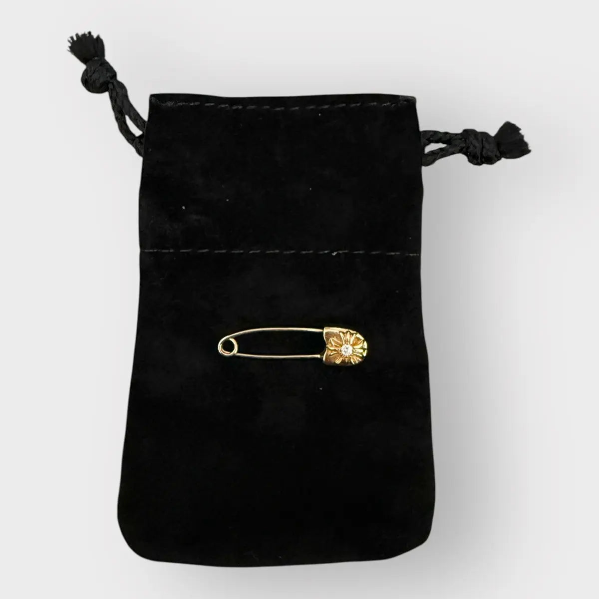 Chrome Hearts 22k Yellow Gold Pave Diamond Safety Pin