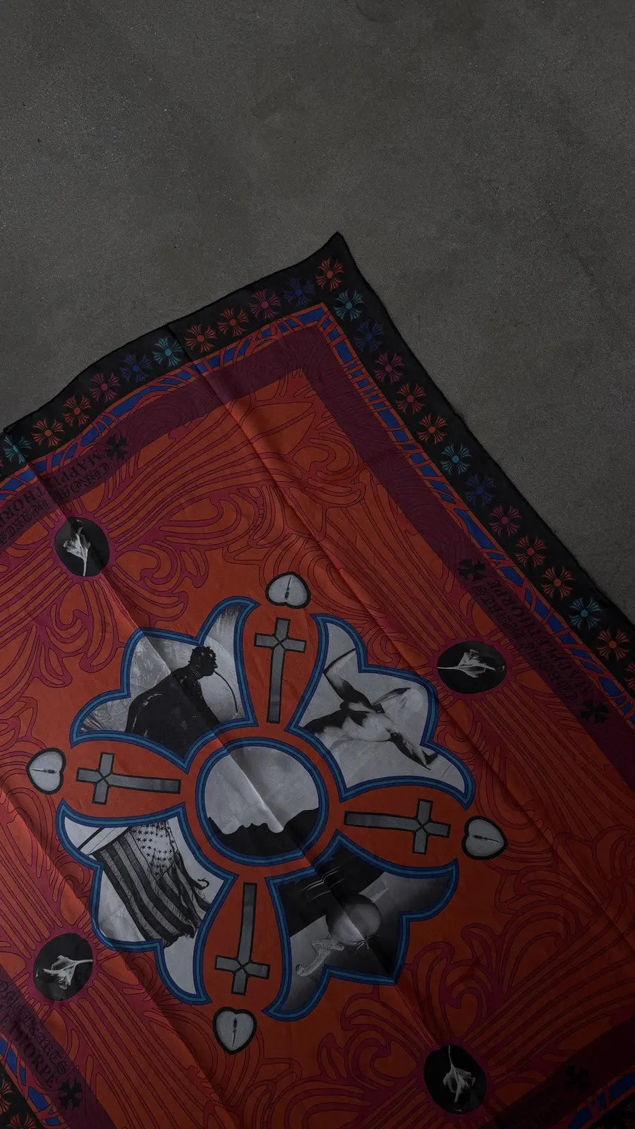 Chrome Hearts Mapplethorpe Multi-Color Cross Red Silk Scarf