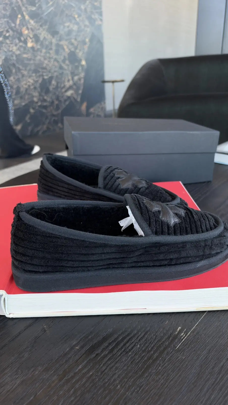 Chrome Hearts Black Corduroy Cross Patch Slippers Loafers Size 43 Chrome Hearts