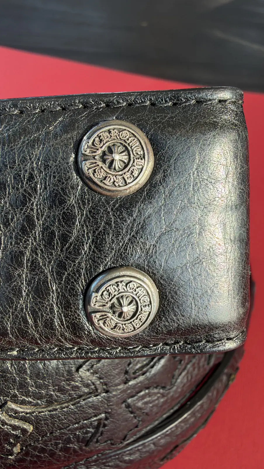 Chrome Hearts Cemetery Cross Patch Leather Belt Strap Size 34 Chrome Hearts