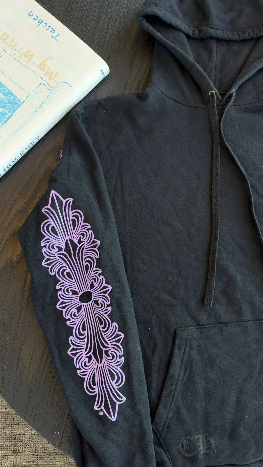 Chrome Hearts (F&F) Purple Glitter Floral Cross Hoodie Size L Chrome Hearts