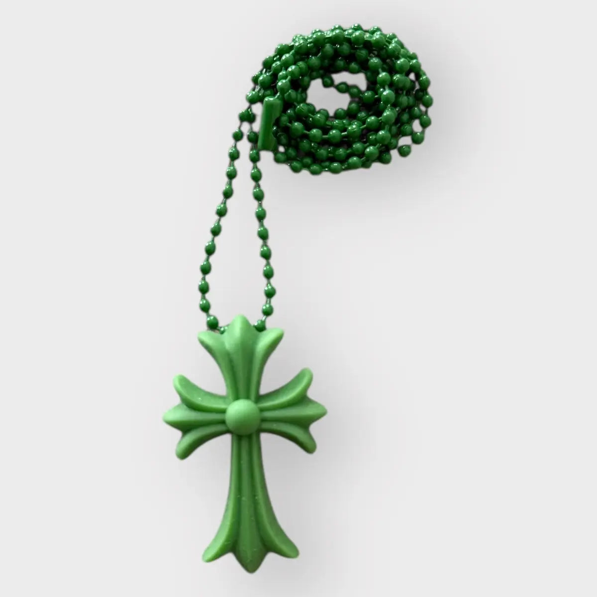 Chrome Hearts Silicon Green Cross Pendant With Ball Chain