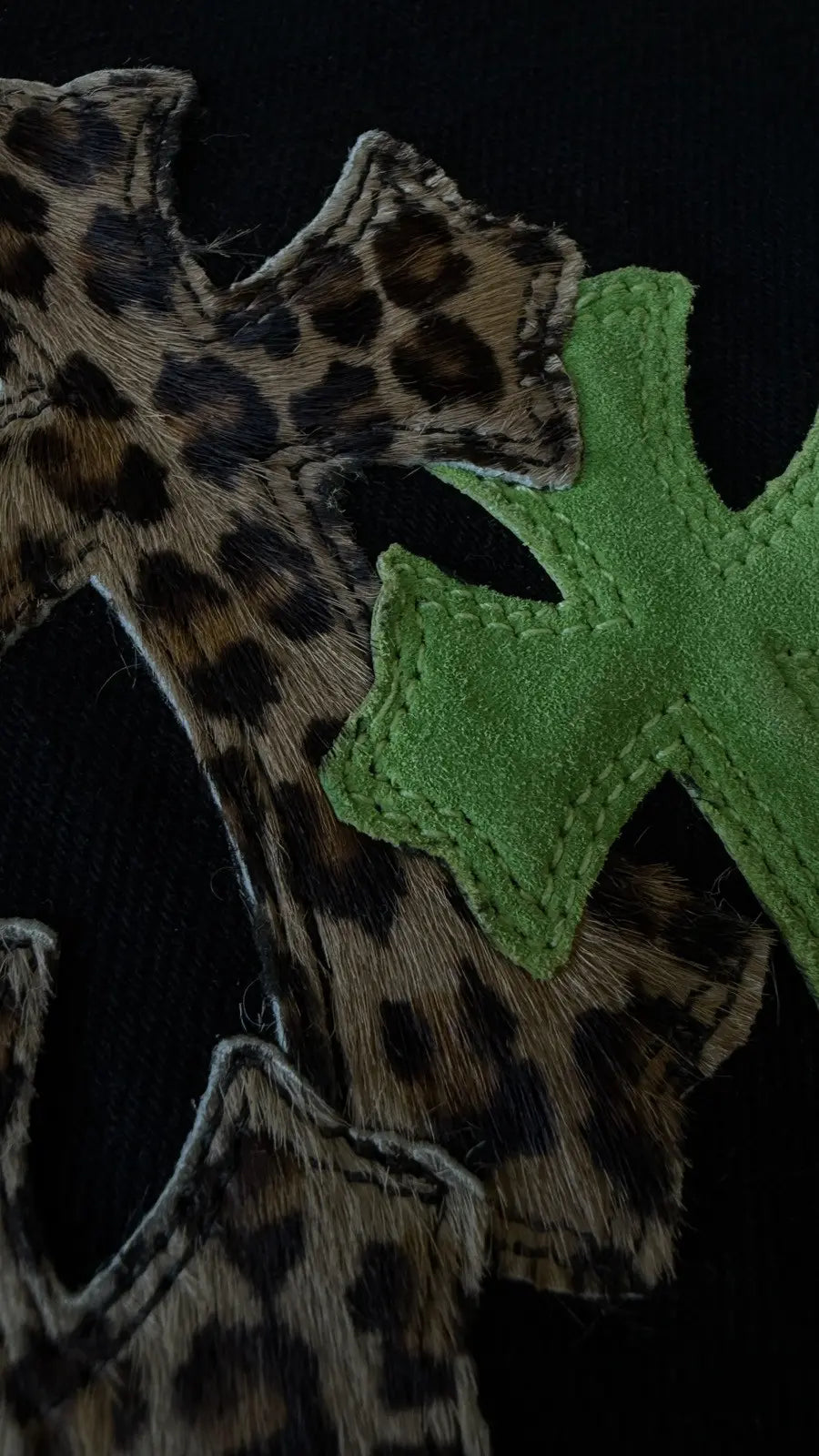 Chrome Hearts Black Cheetah Lime Cross Patch Jeans