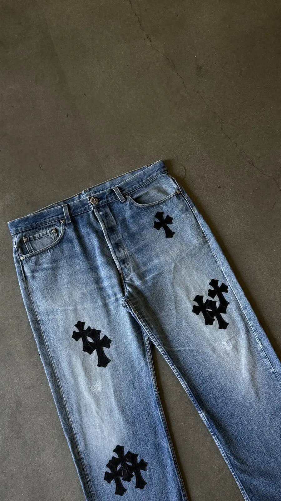 Chrome Hearts Levis 501 Black Cross Patch Jeans