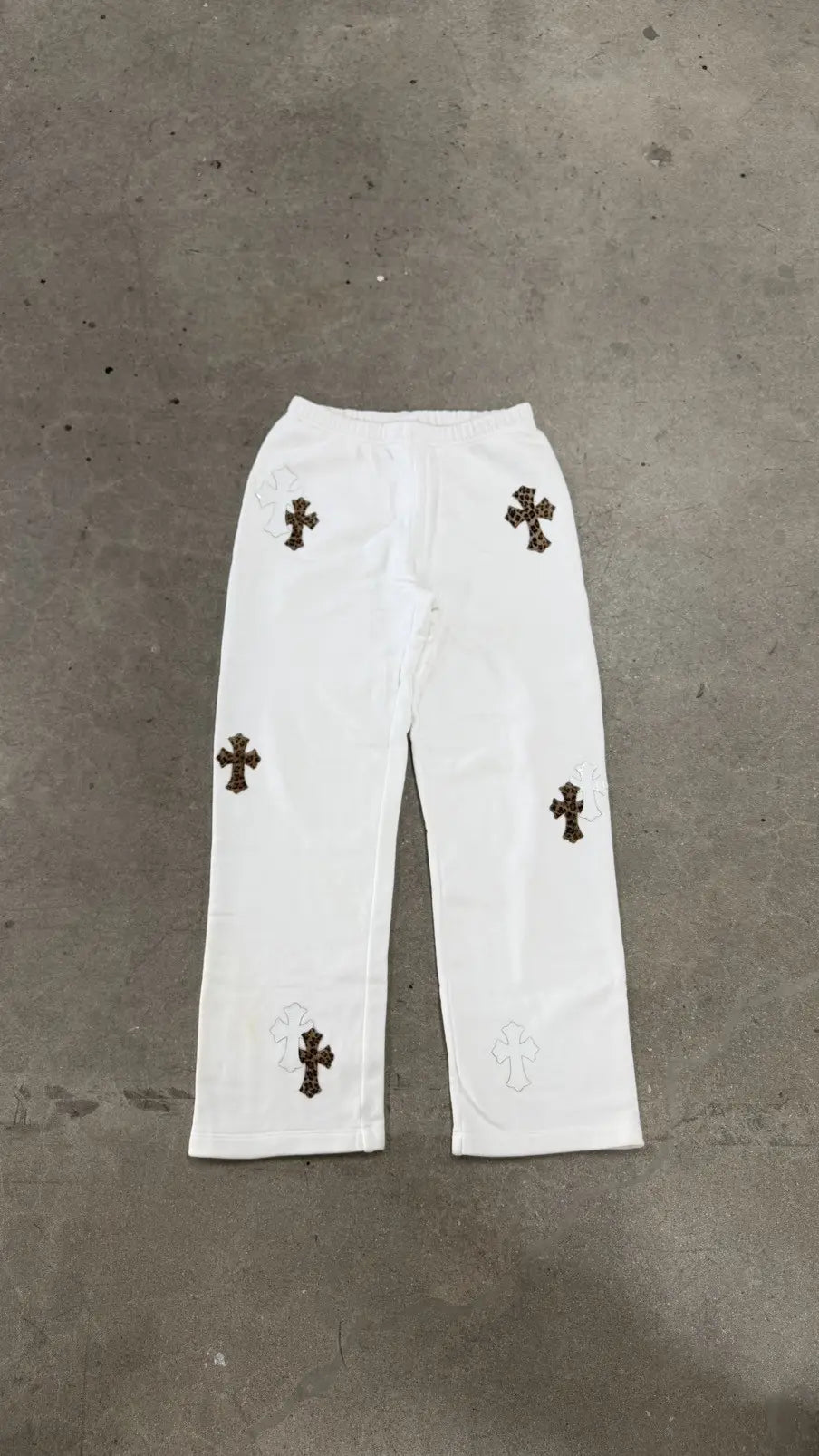 Chrome Hearts White & Leopard Cross Patch Sweatpants