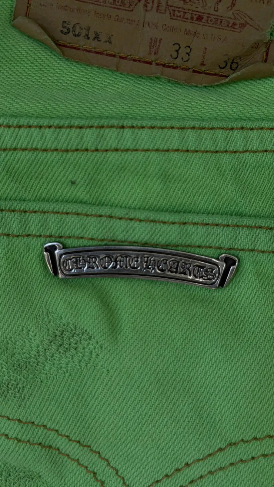 Chrome Hearts Green&Black Cross Patch Jeans
