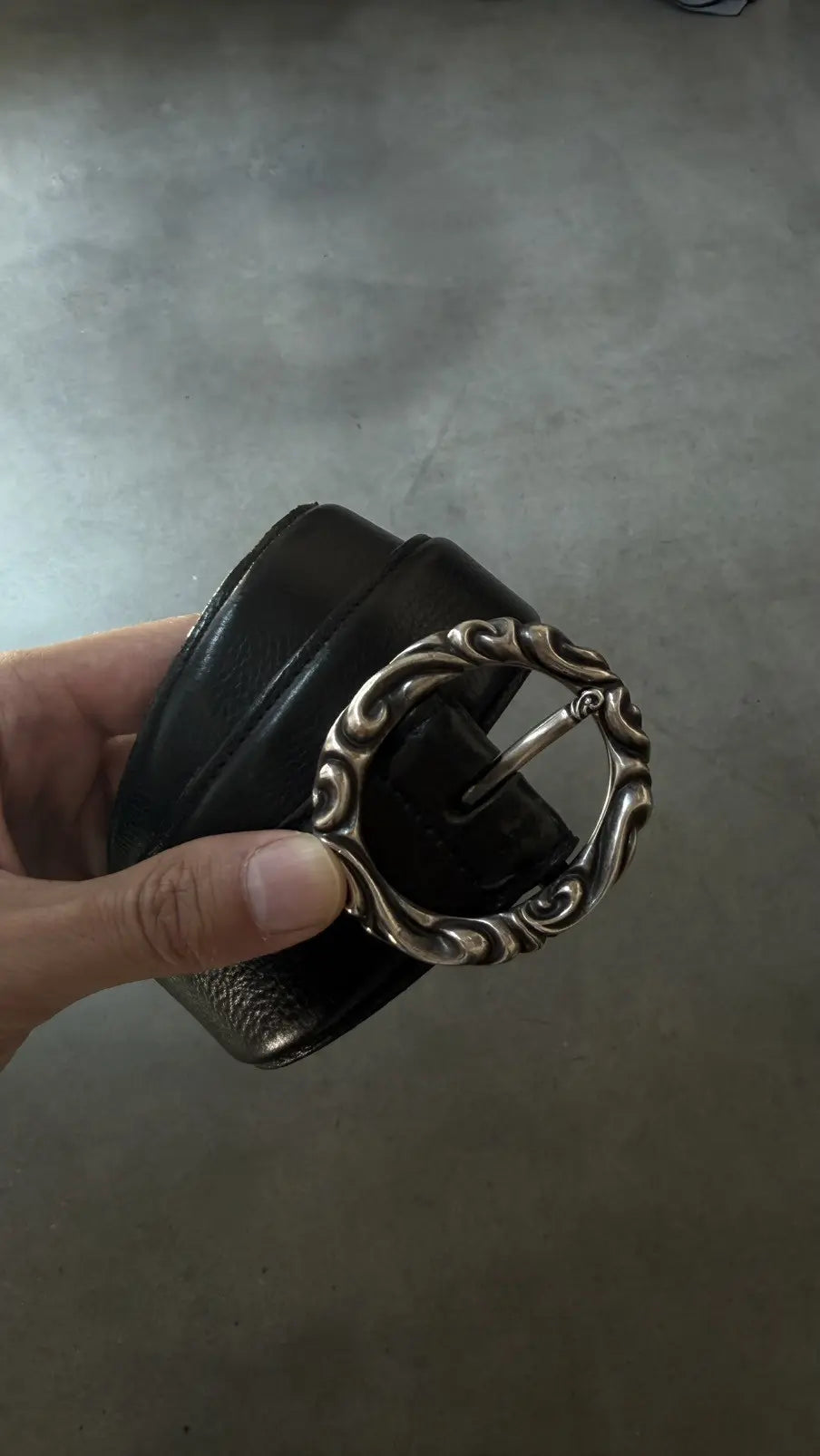 Chrome Hearts Black Leather Scroll Ring Belt