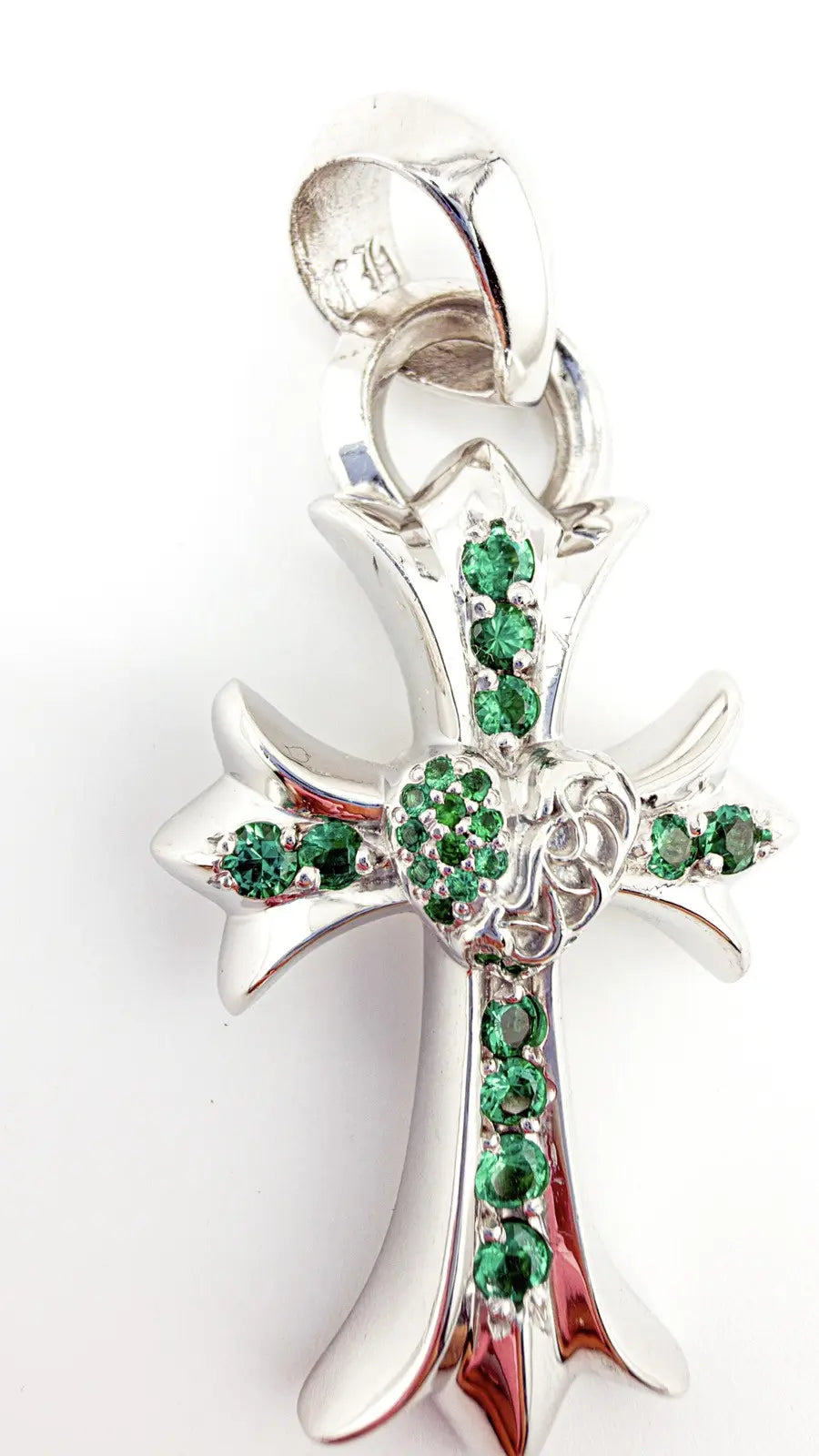 Chrome Hearts 18K White Gold Emerald Vine Cross Pendant Chrome Hearts